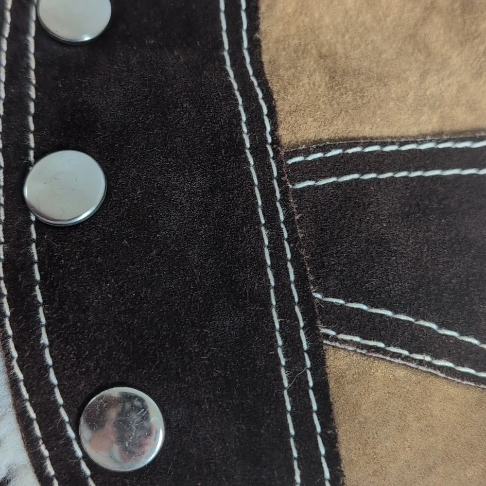 Vintage Kids Leather Patchwork Contrast Sheerling Brown and Tan‎ Western Vest